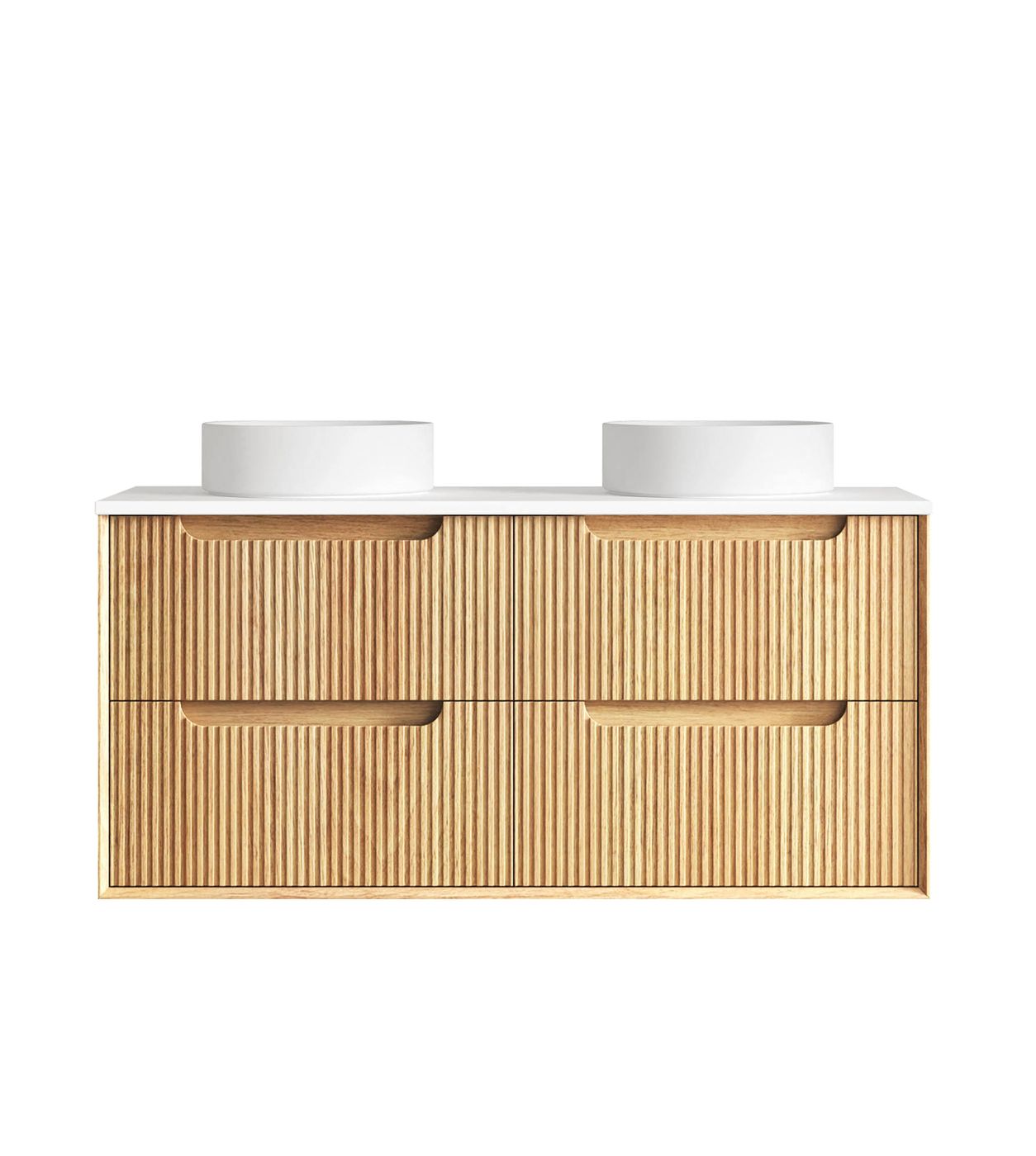 Byron Fluted 1200mm Woodland Oak Four Drawer Wall Hung Vanity