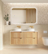 Byron Fluted 1200mm Woodland Oak Four Drawer Wall Hung Vanity