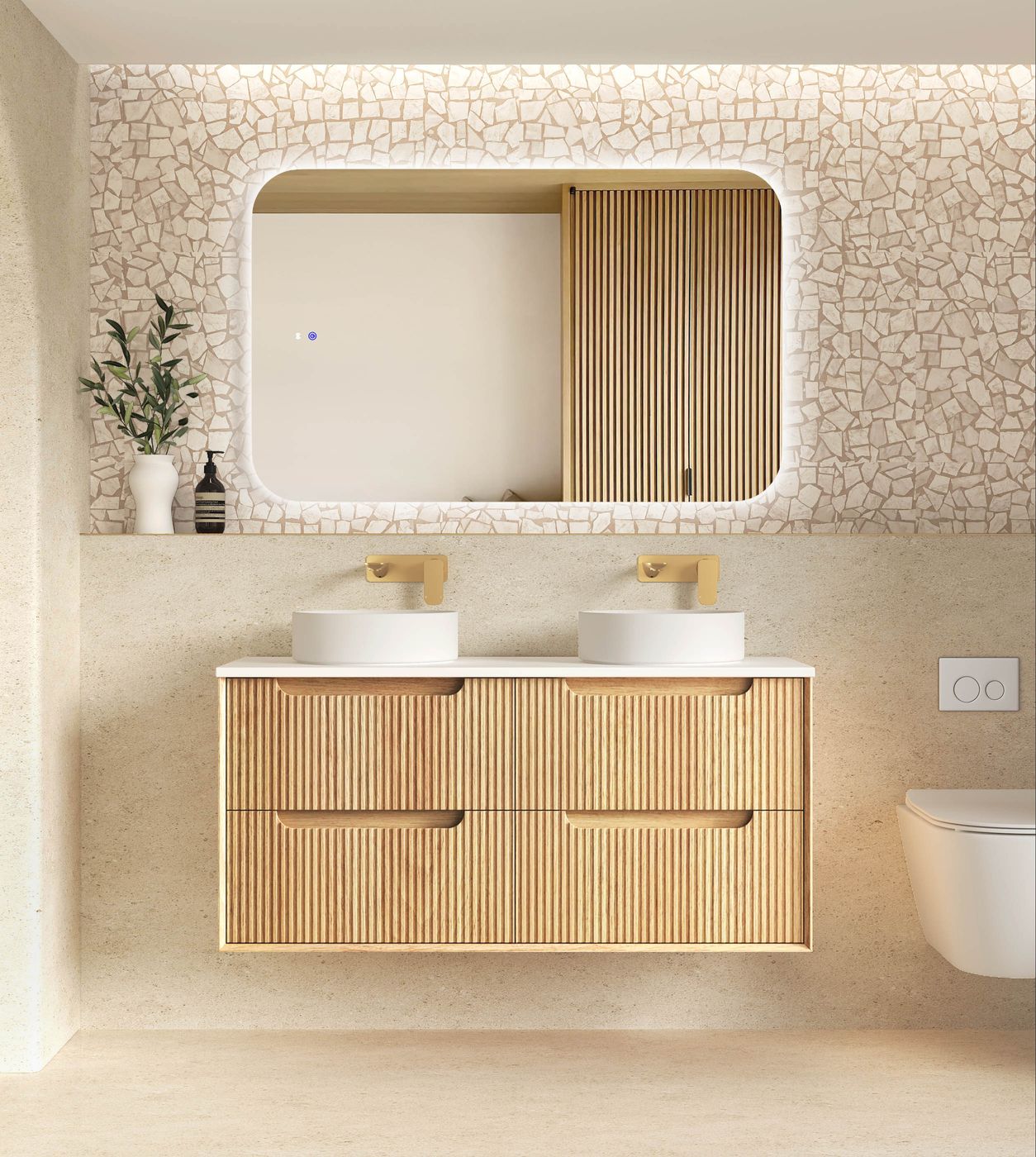 Byron Fluted 1200mm Woodland Oak Four Drawer Wall Hung Vanity
