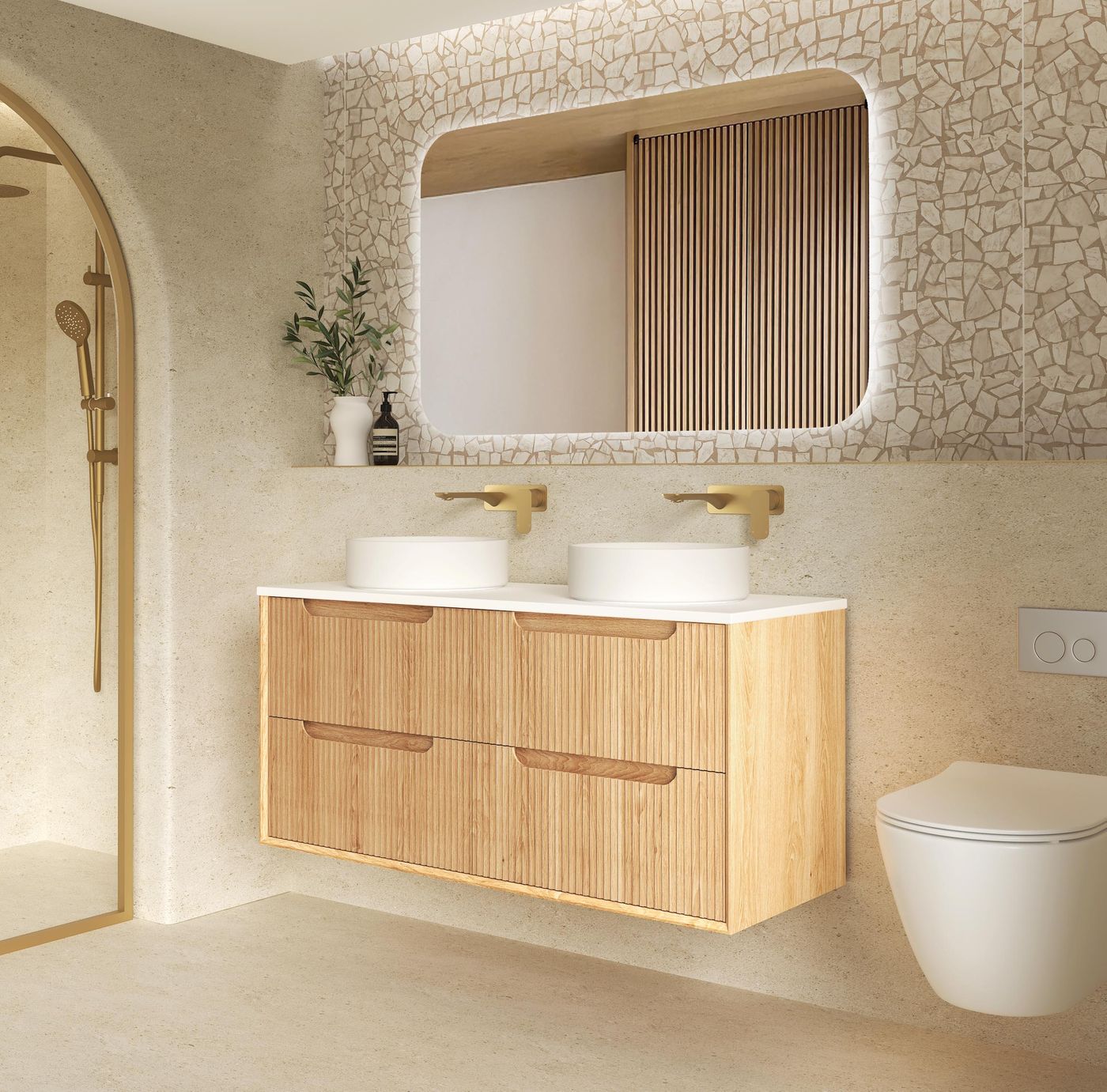 Byron Fluted 1200mm Woodland Oak Four Drawer Wall Hung Vanity