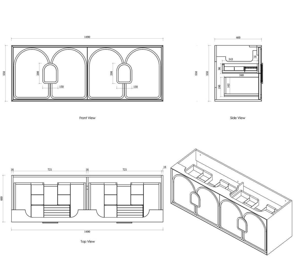 Laguna Mark II 1500mm Woodland Oak Wall Hung Vanity - alternative product view