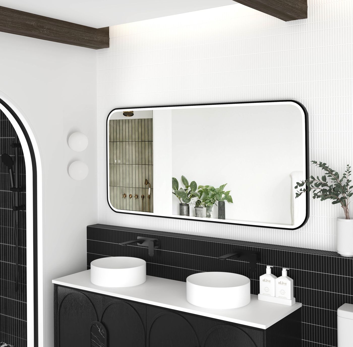 LED Newport 1500(W)x750(H) Black Metal Frame Tuffi Mirror- Install Horizontal or Vertical