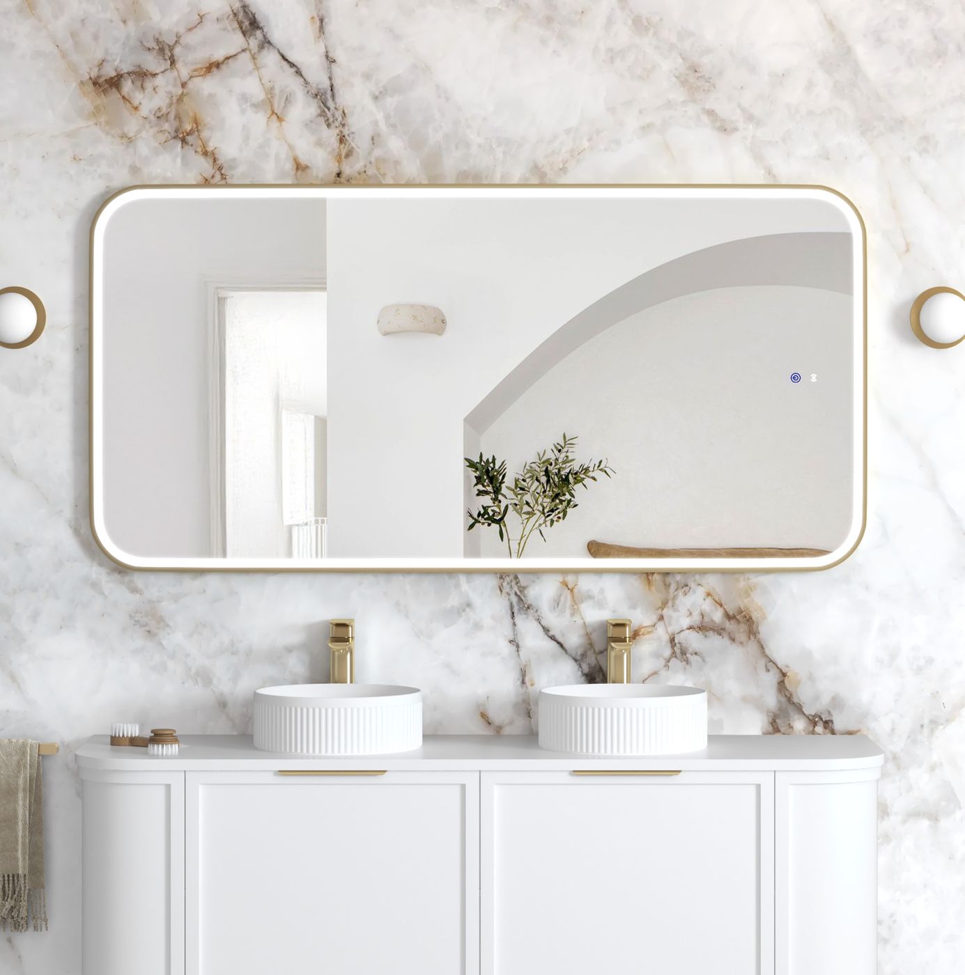 LED Newport 1500(W)x750(H) Gold Metal Frame Mirror- Install Horizontal or Vertical