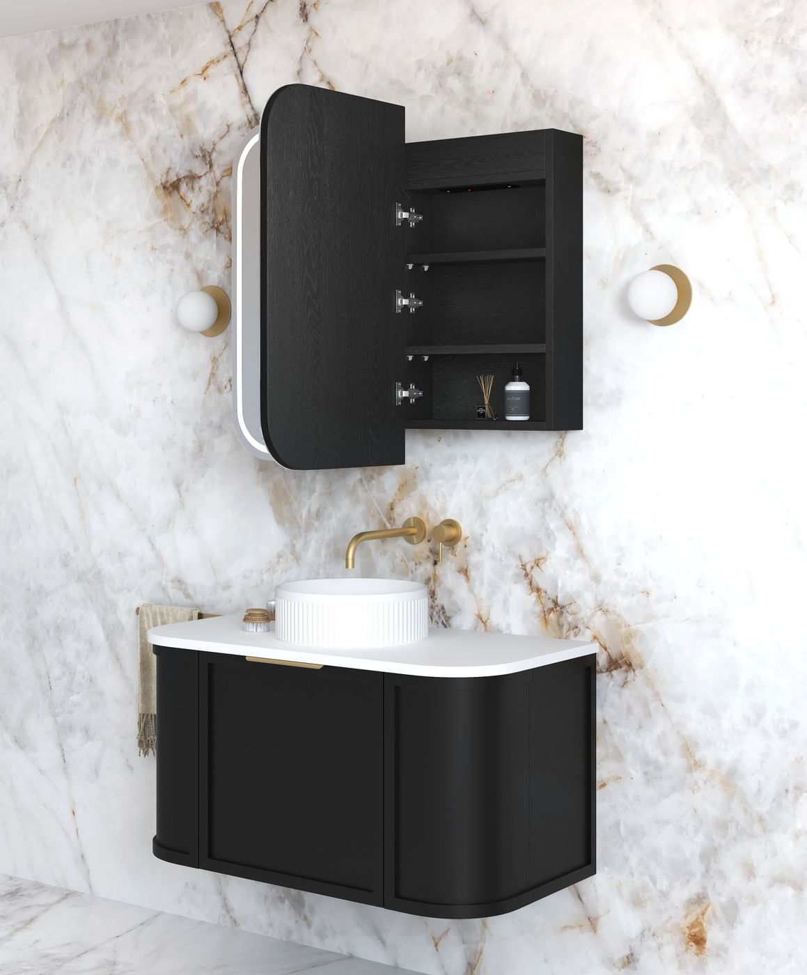 LED Newport 900(W)x750(H) Black Oak Shaving Cabinet - Premium Edition