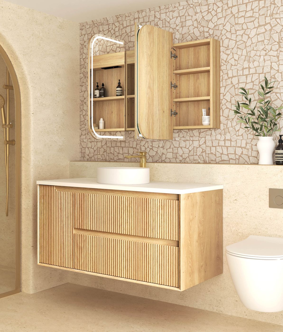 LED Newport 1200(W)x750(H) Natural Oak Shaving Cabinet - Premium Edition