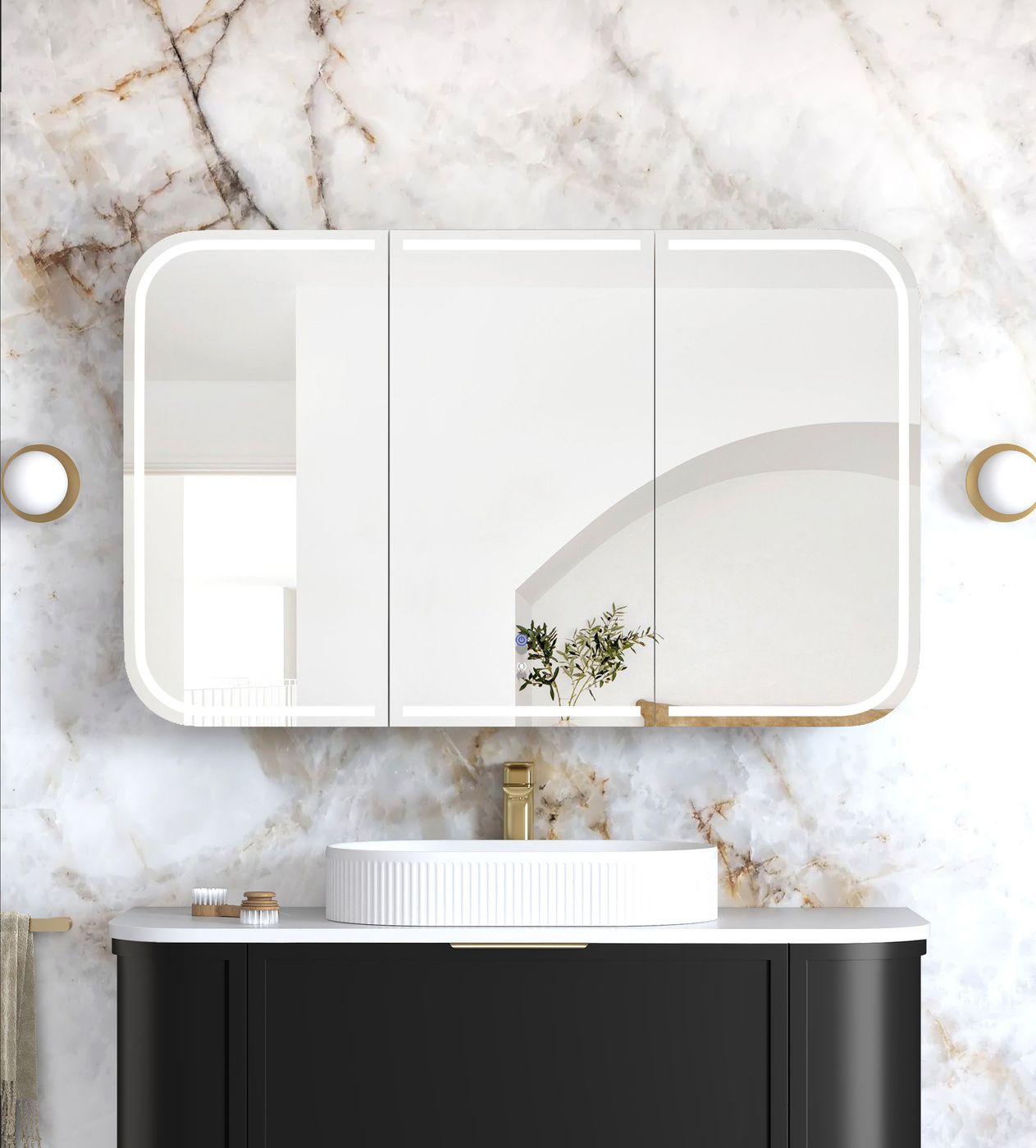 LED Newport 1200(W)x750(H) Black Oak Shaving Cabinet - Premium Edition