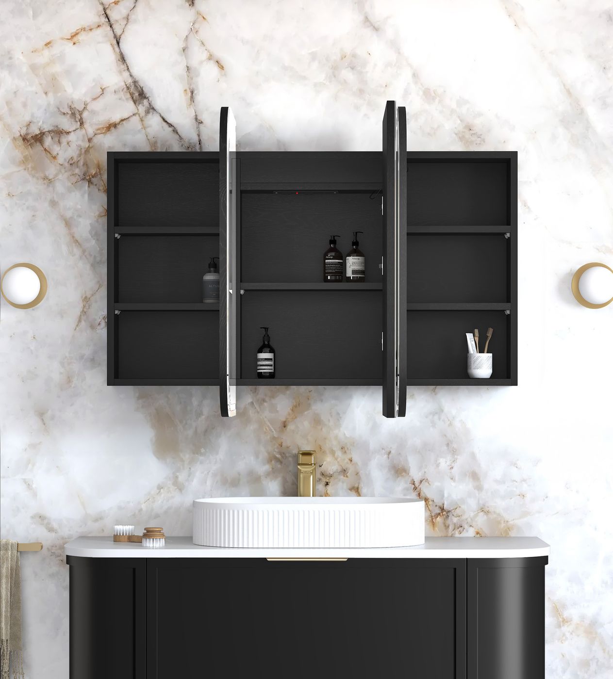 LED Newport 1200(W)x750(H) Black Oak Shaving Cabinet - Premium Edition
