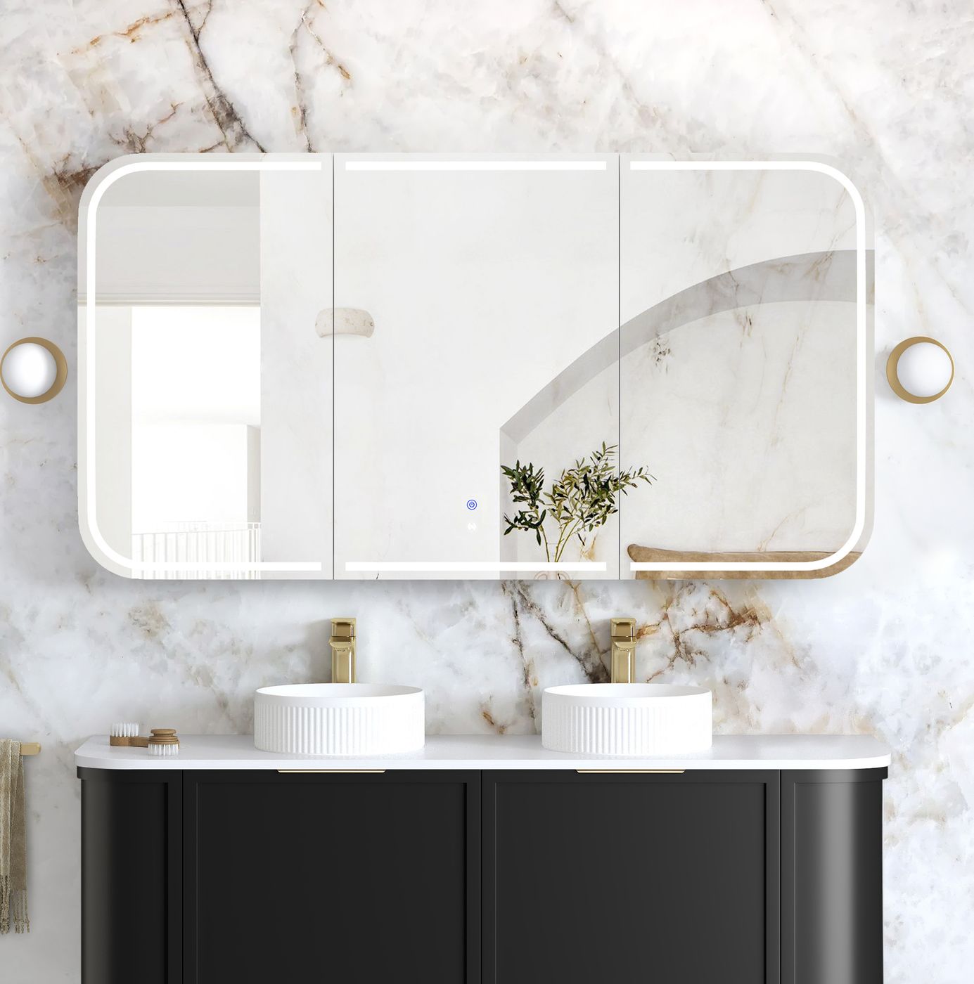 LED Newport 1500(W)x750(H) Black Oak Shaving Cabinet - Premium Edition