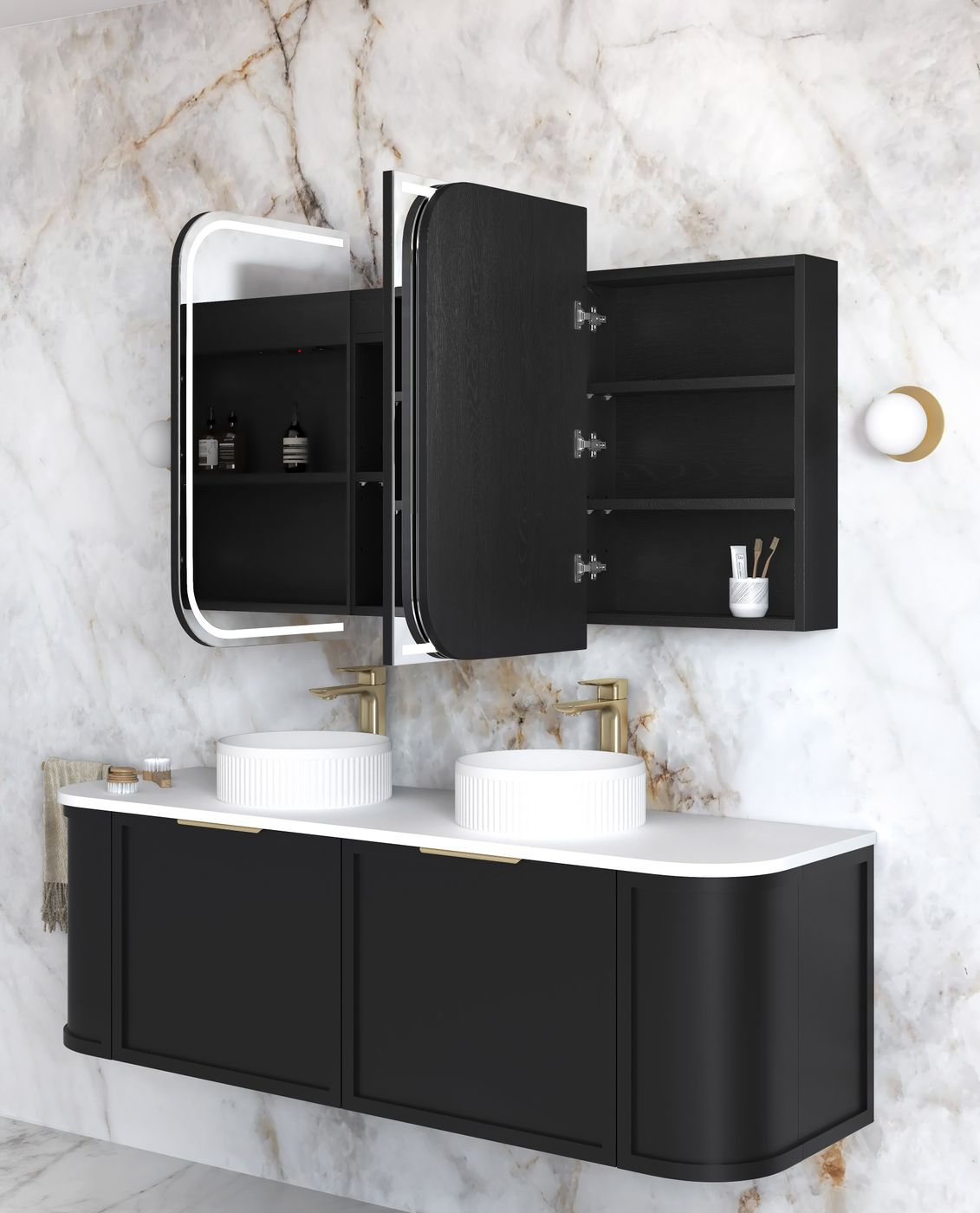 LED Newport 1500(W)x750(H) Black Oak Shaving Cabinet - Premium Edition