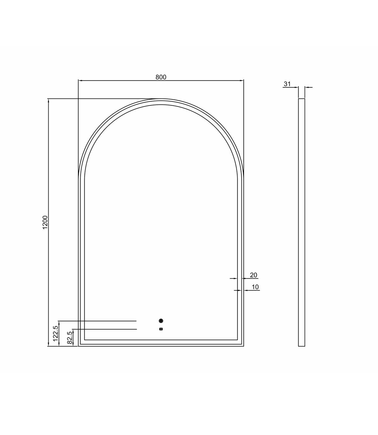 LED Archie 1200(H)x800(W) Black Metal Frame Mirror