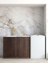 Havana Fluted Sable Walnut Base Laundry Cabinet with Stone Top and Sink 1060x600x900 - close-up detail view