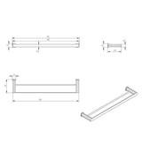 Oskar 600mm Brushed Nickel Double Towel Rail - angled product view