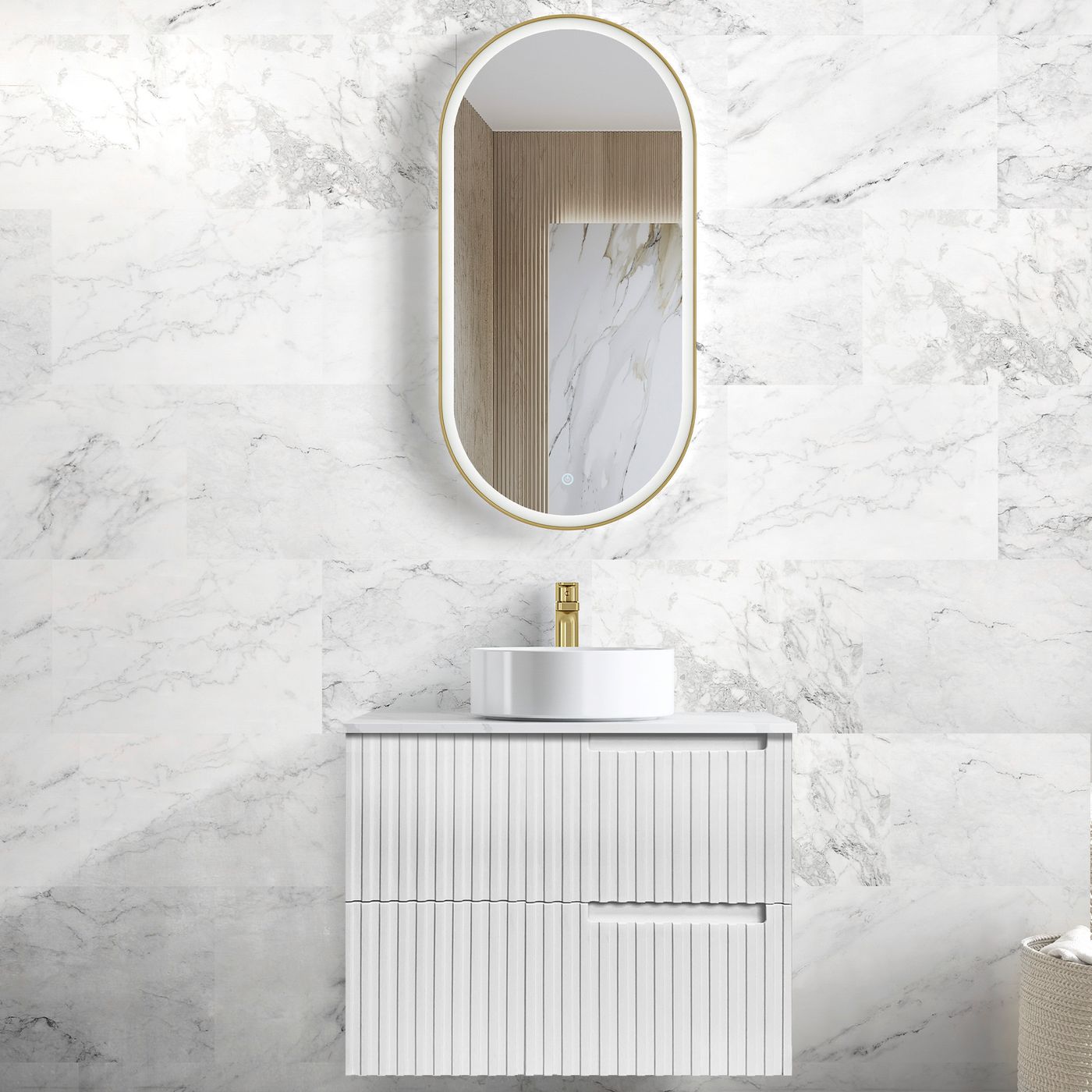 Noosa Fluted 750mm Satin White Wall Hung Vanity