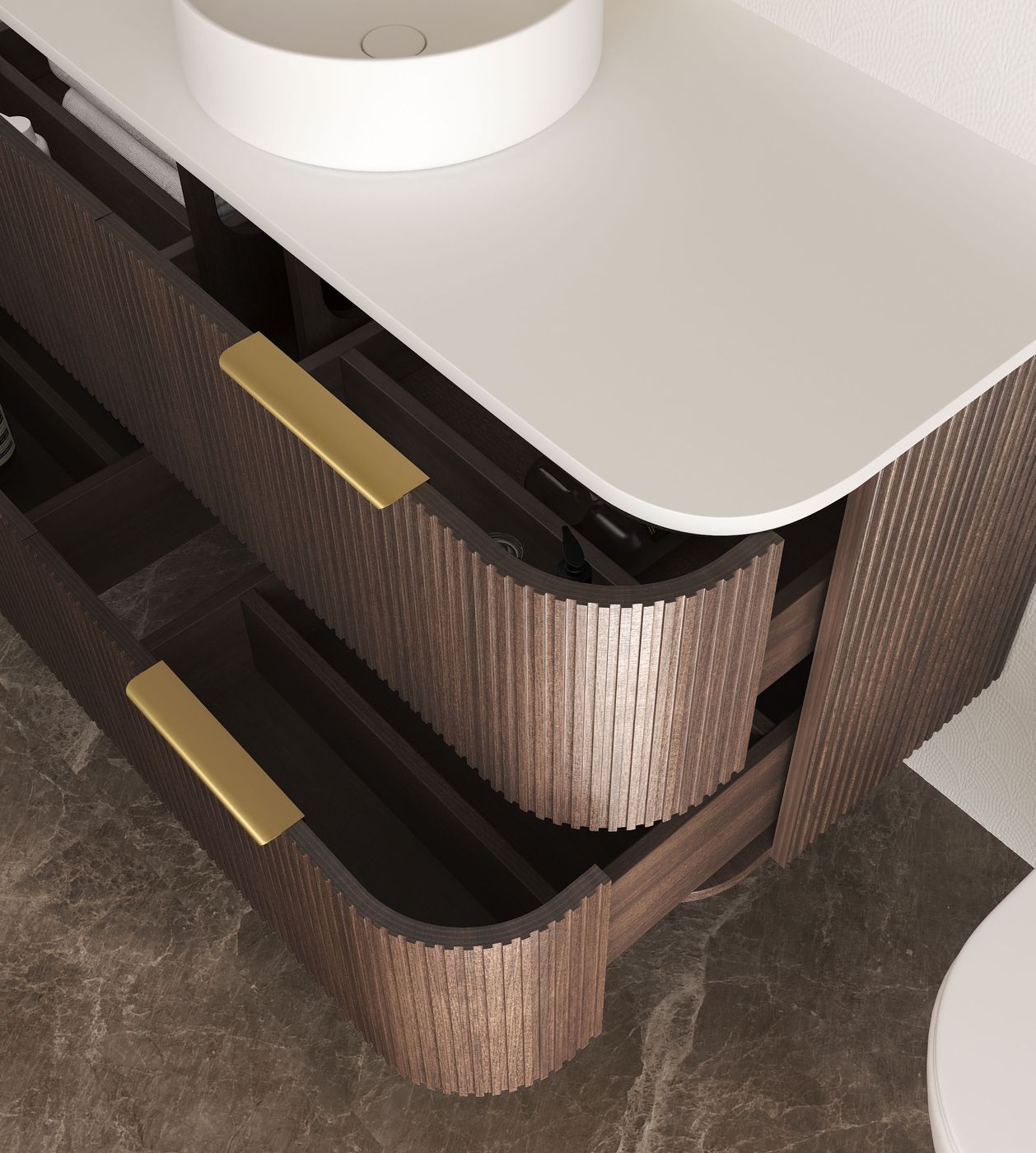 Havana Fluted 1200mm Sable Walnut Wall Hung Curve Vanity