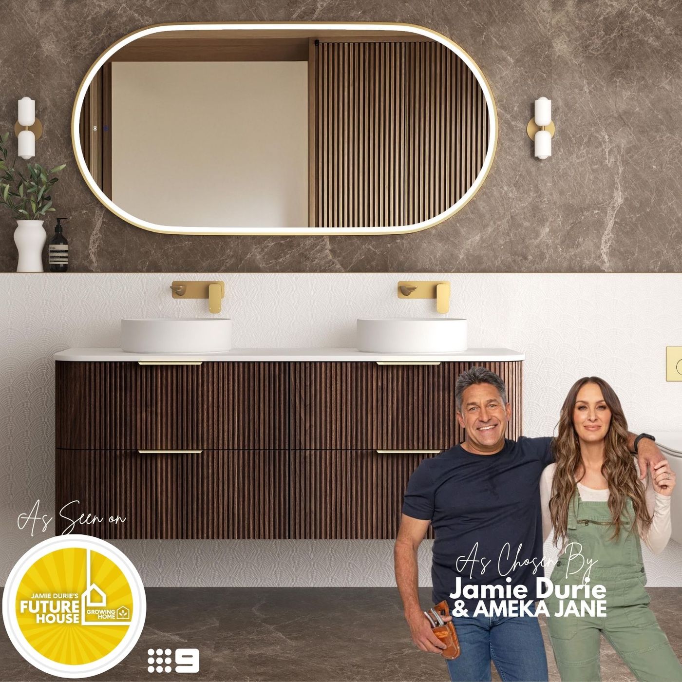 Havana Fluted 1500mm Sable Walnut Wall Hung Curve Vanity