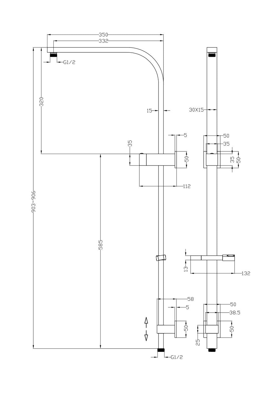 Oskar / Zevio Twin Shower Combo Top Inlet 250mm Brushed Nickel - angled product view