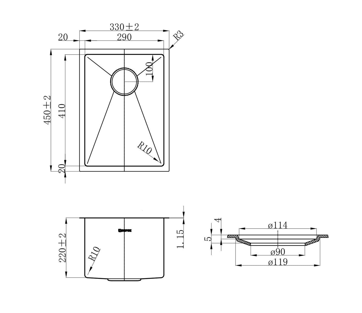 Axon Sink 33S 330x450x220