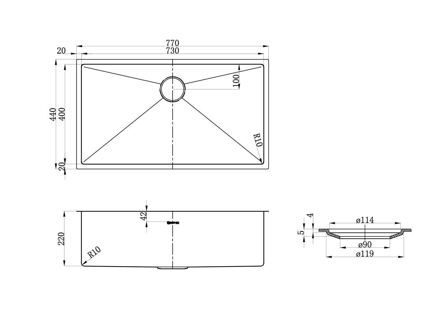 Axon Sink 77S 770x440x220 Gun Metal