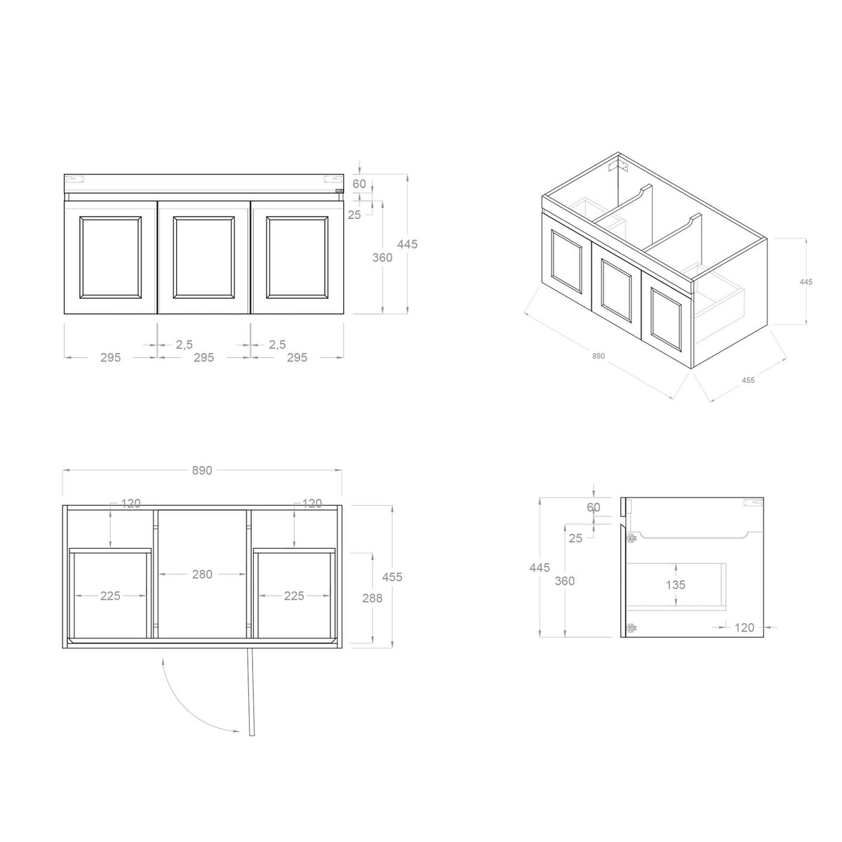 Hampton Mark II 900mm Satin Black Wall Hung Vanity - angled product view
