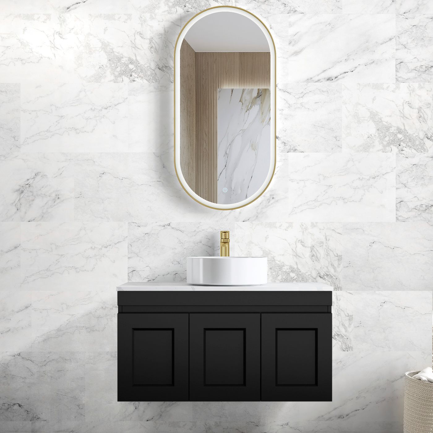 Hampton Mark II 900mm Satin Black Wall Hung Vanity