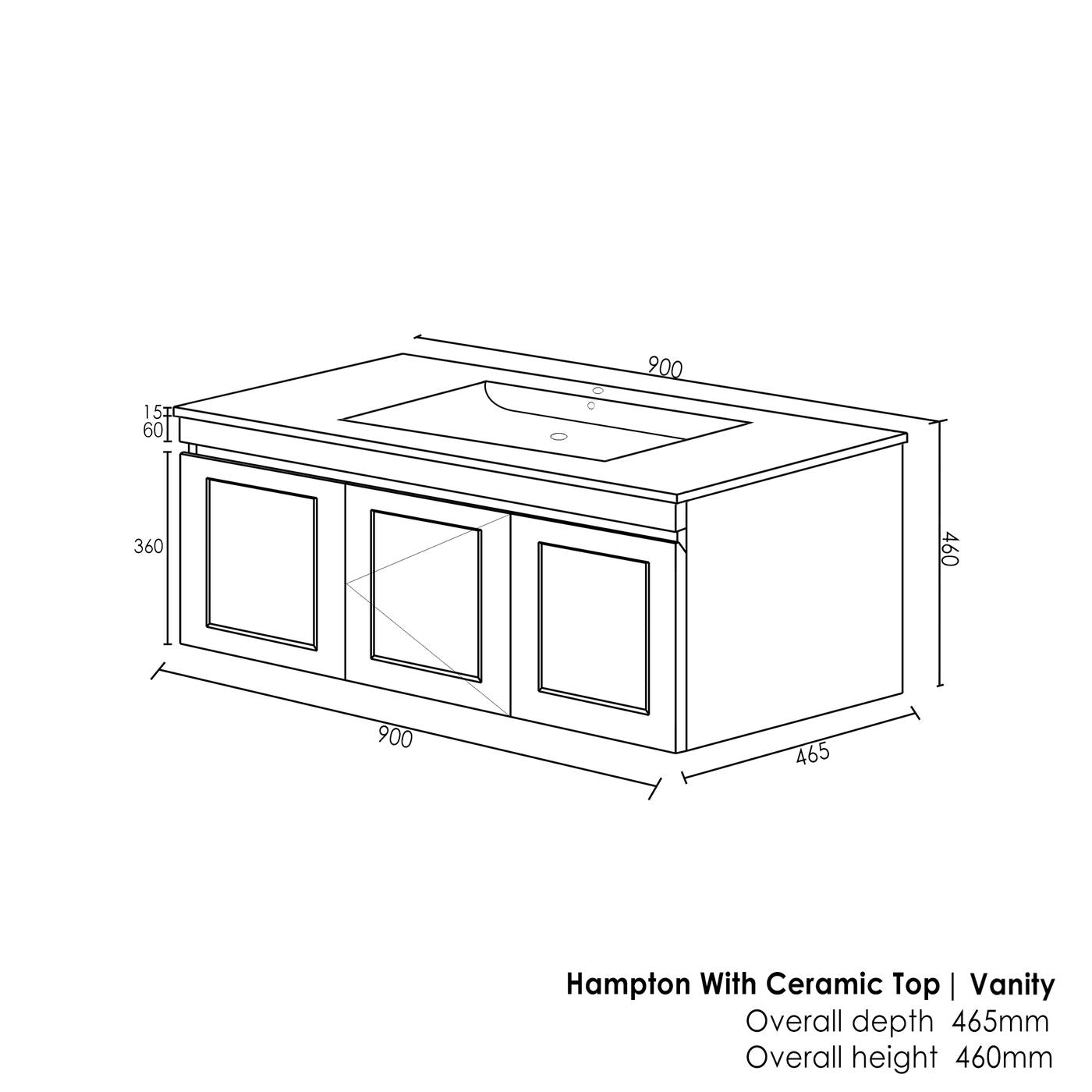 Hampton Mark II 900mm Satin Black Wall Hung Vanity