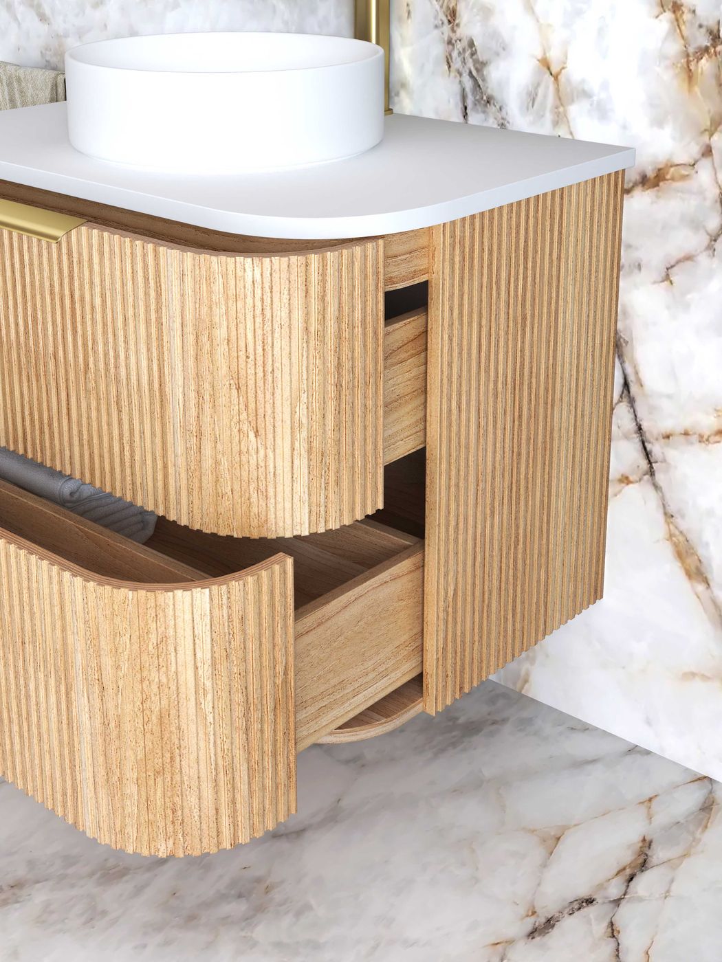 Havana Fluted 750mm Woodland Oak Wall Hung Curve Vanity