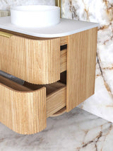 Havana Fluted 750mm Woodland Oak Wall Hung Curve Vanity