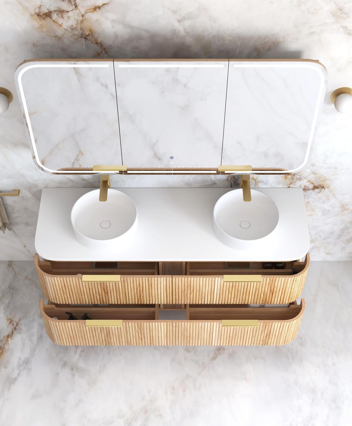 Havana Fluted 1500mm Woodland Oak Wall Hung Curve Vanity