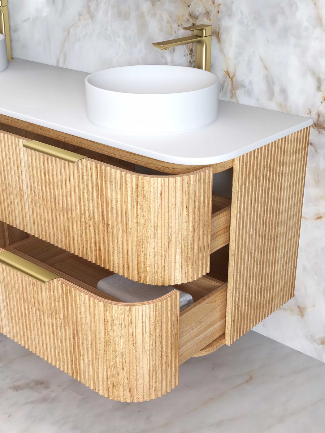 Havana Fluted 1800mm Woodland Oak Wall Hung Curve Vanity