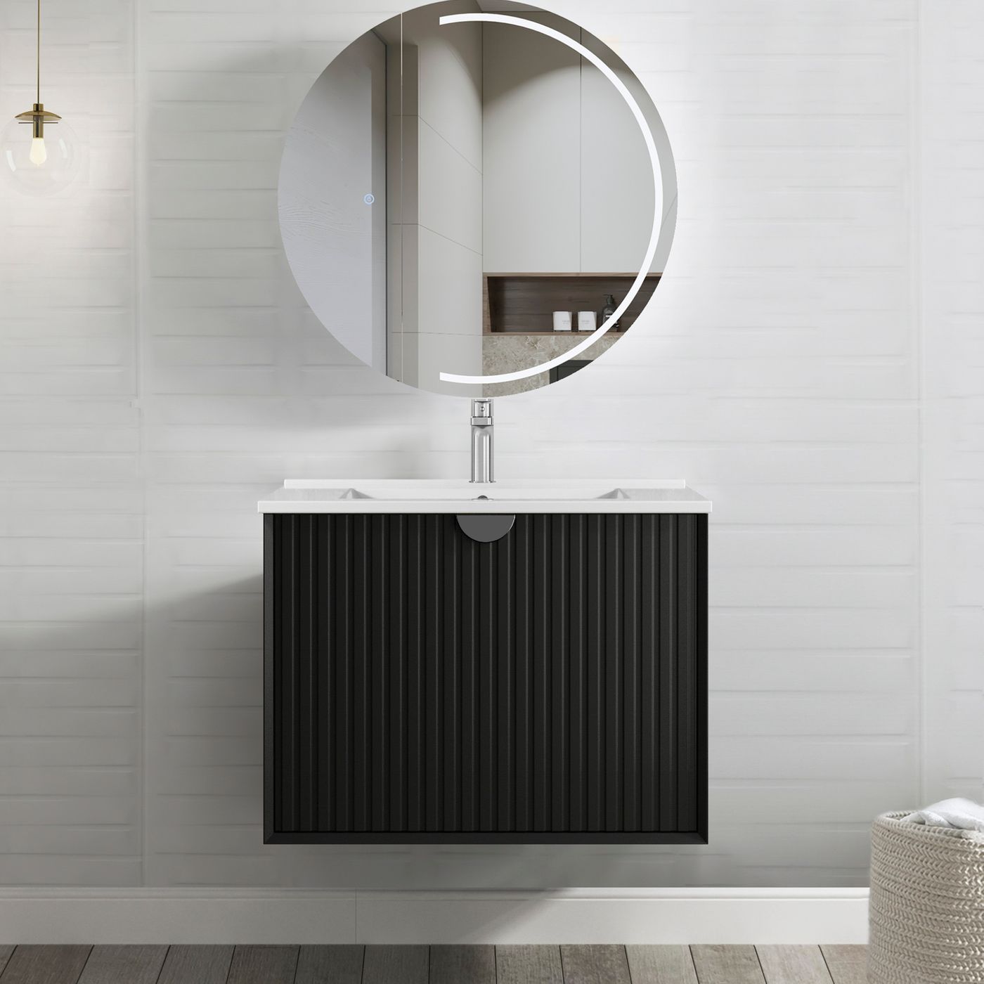 Marlo Fluted 750mm Matte Black Wall Hung Vanity