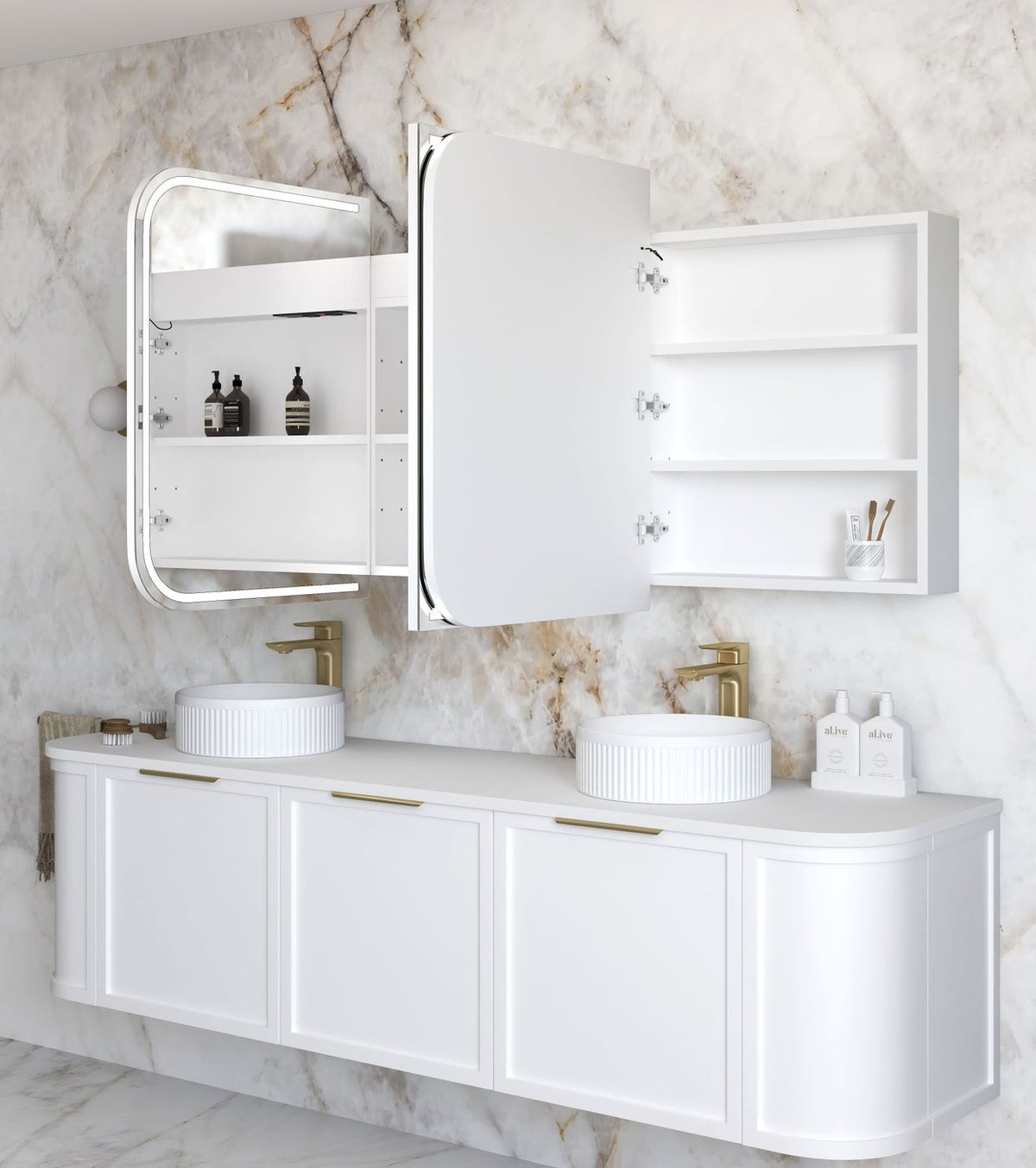 LED Newport 1800(W)x750(H) Matte White Shaving Cabinet - Premium Edition - close-up detail view