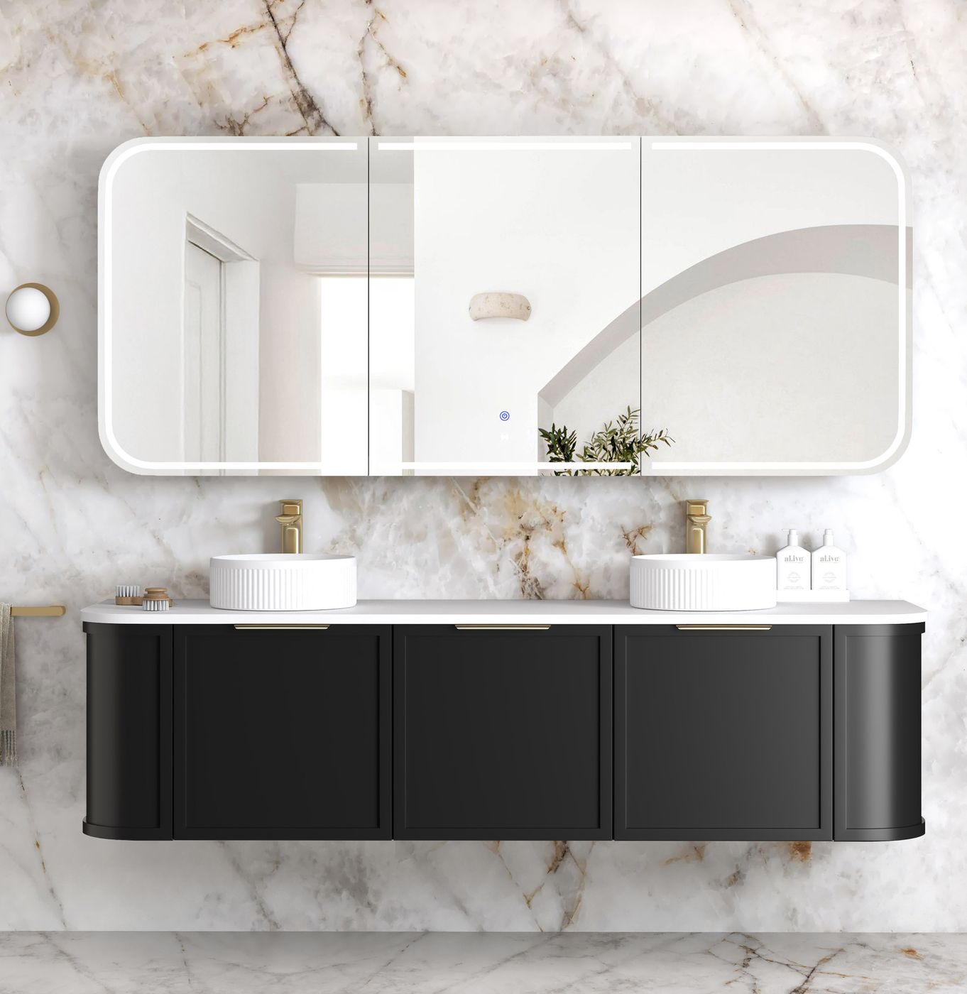 LED Newport 1800(W)x750(H) Black Oak Shaving Cabinet - Premium Edition