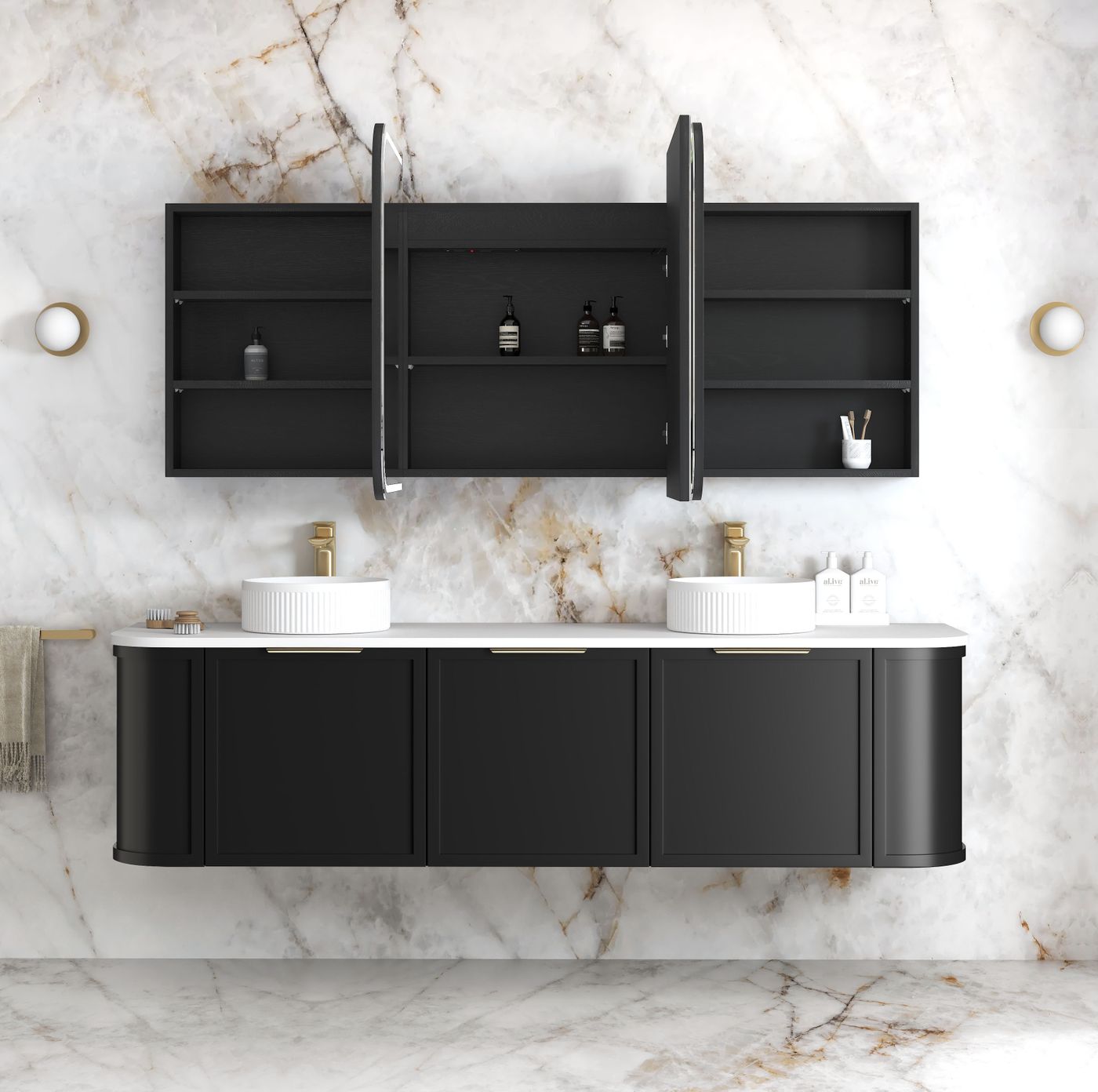 LED Newport 1800(W)x750(H) Black Oak Shaving Cabinet - Premium Edition