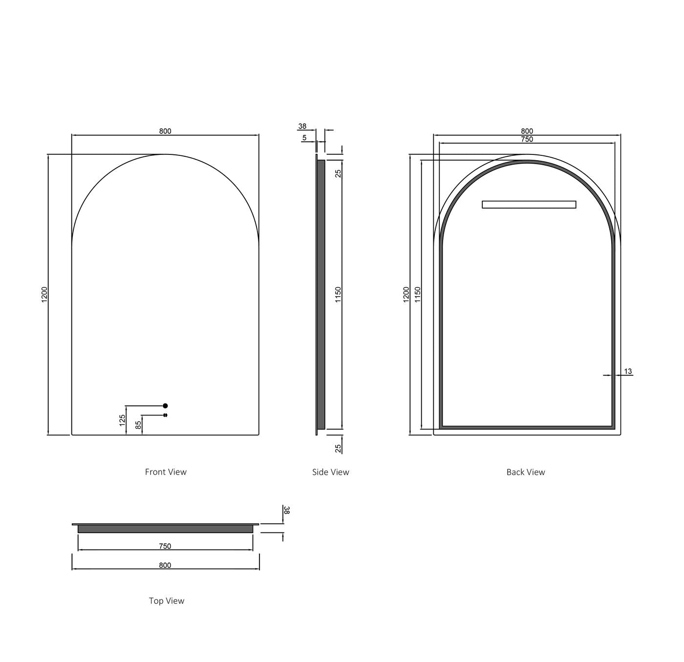 LED Archie 1200(H)x800(W) Frameless Tuffi Mirror
