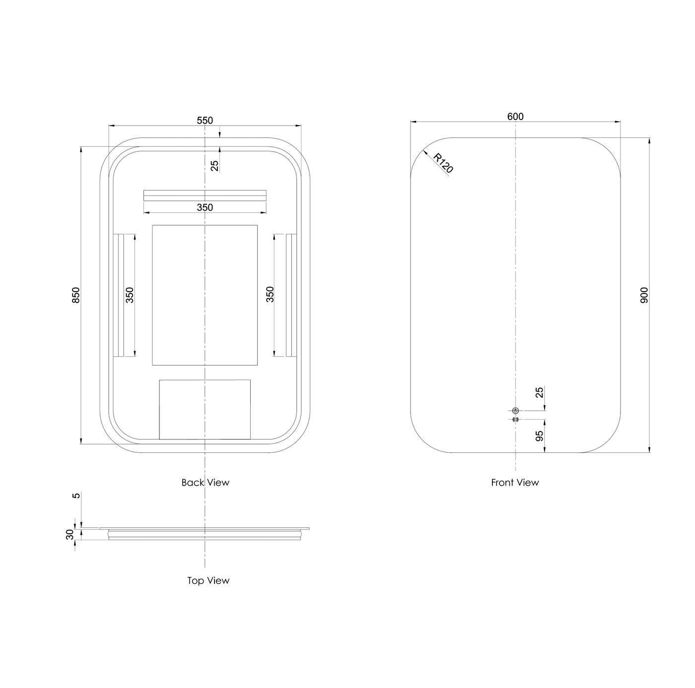 LED Newport 900(H)x600(W) Frameless Back Lit Tuffi Mirror - Install Horizontal or Vertical