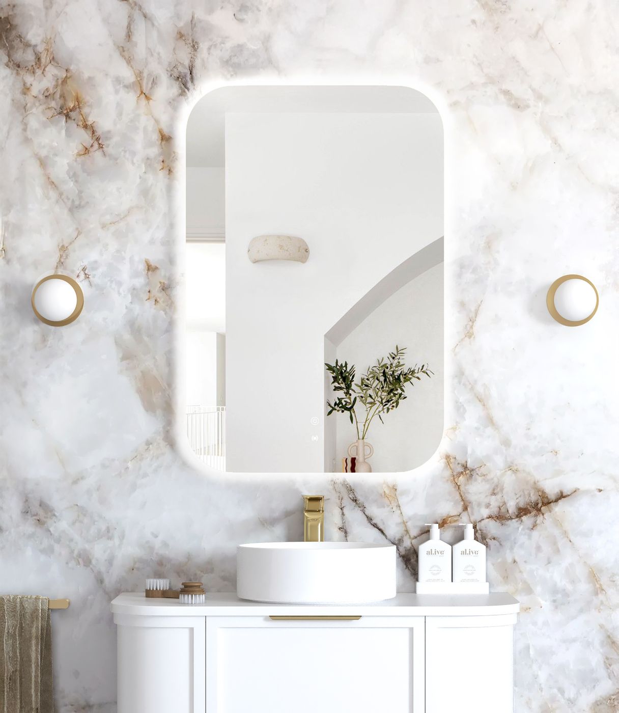 LED Newport 900(H)x600(W) Frameless Back Lit Tuffi Mirror - Install Horizontal or Vertical