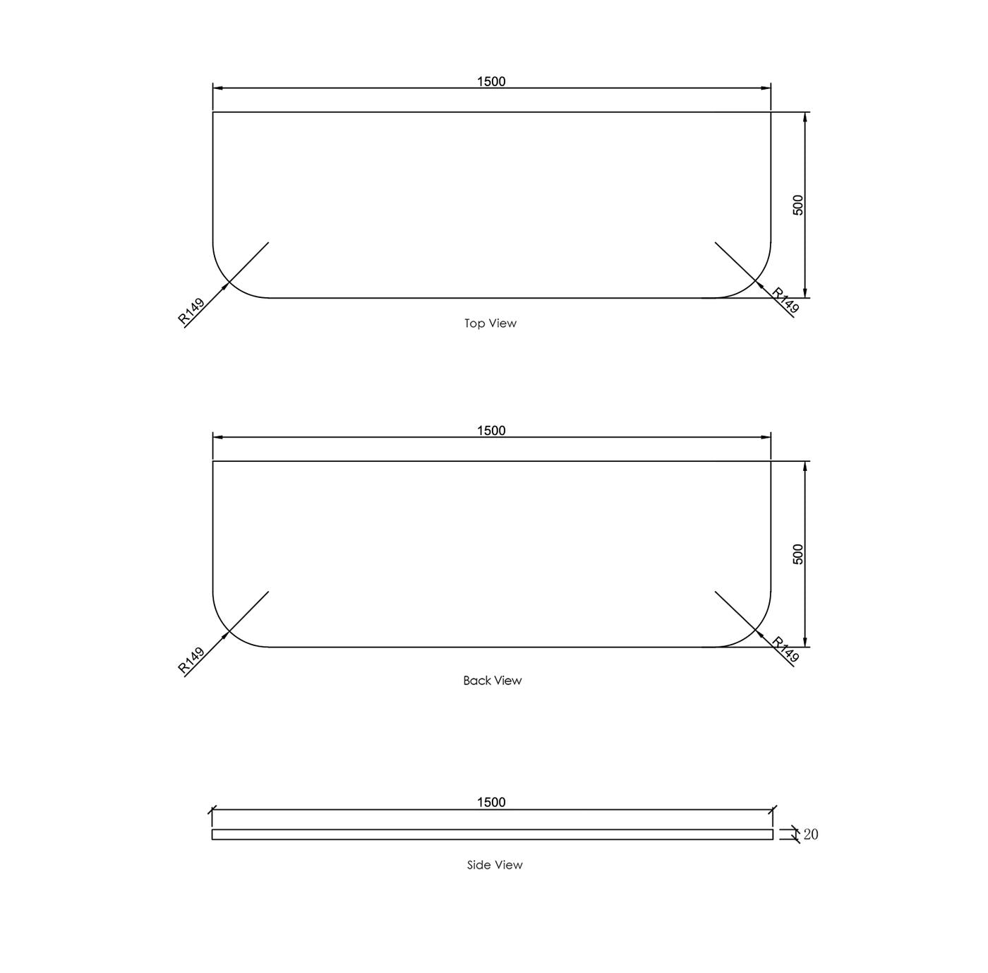 Havana 1500x500x20 Pure White Top No Hole