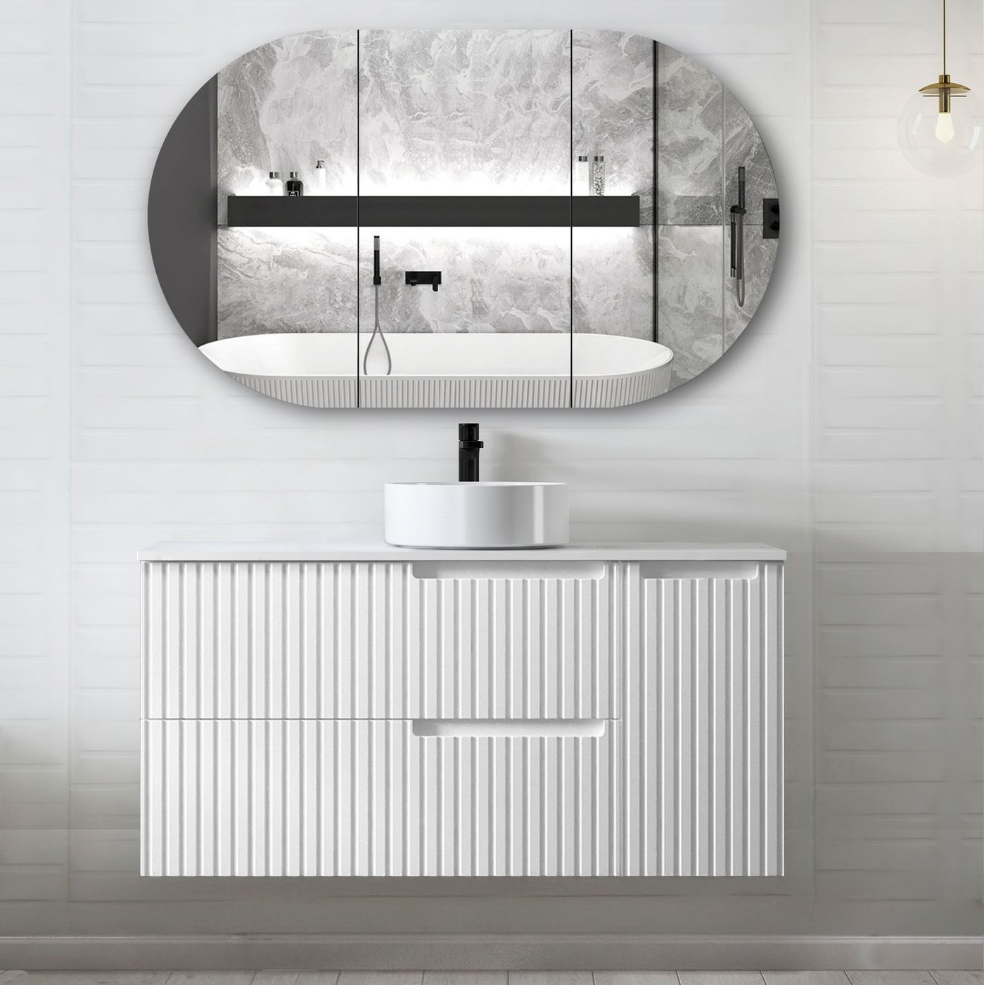 Noosa Fluted 1200mm Satin White Wall Hung Vanity