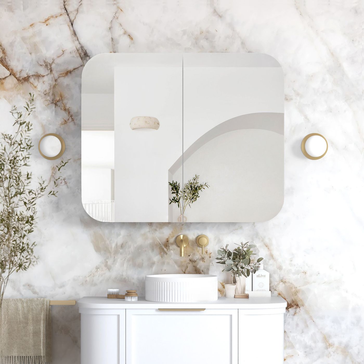 Newport 900x750 White Shaving Cabinet