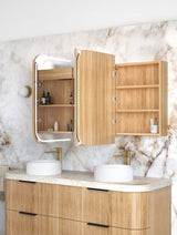 LED Newport 1500(W)x750(H) Woodland Oak Shaving Cabinet - Premium Edition