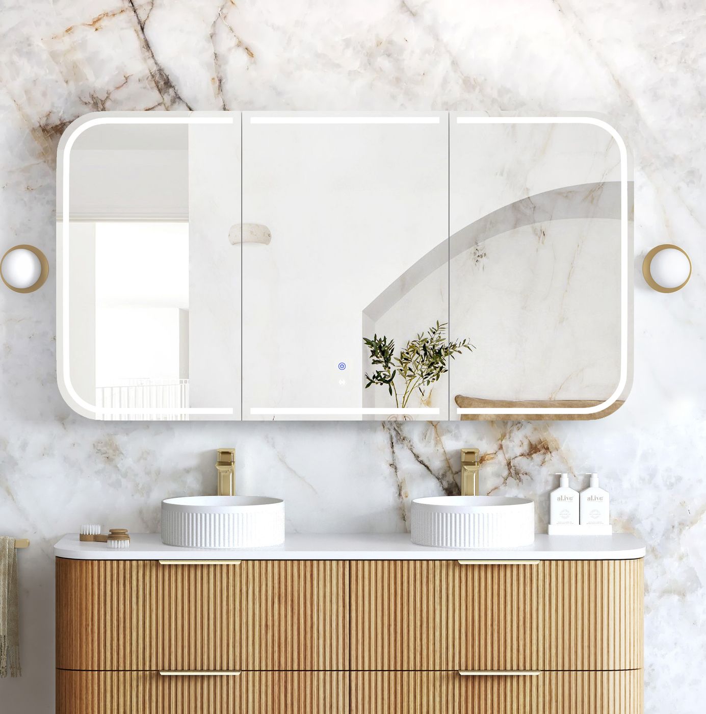 LED Newport 1500(W)x750(H) Woodland Oak Shaving Cabinet - Premium Edition