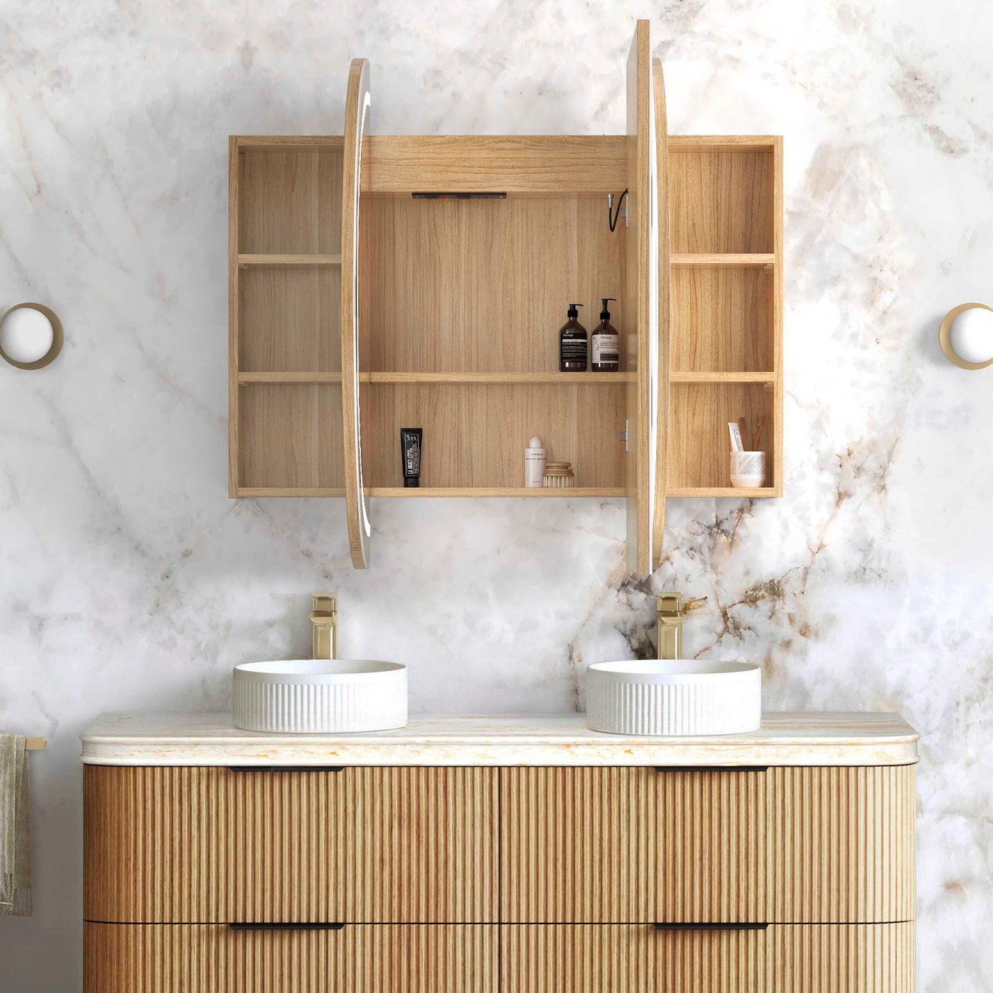 LED Bondi 1500(W)x900(H) Woodland Oak Shaving Cabinet - Premium Edition