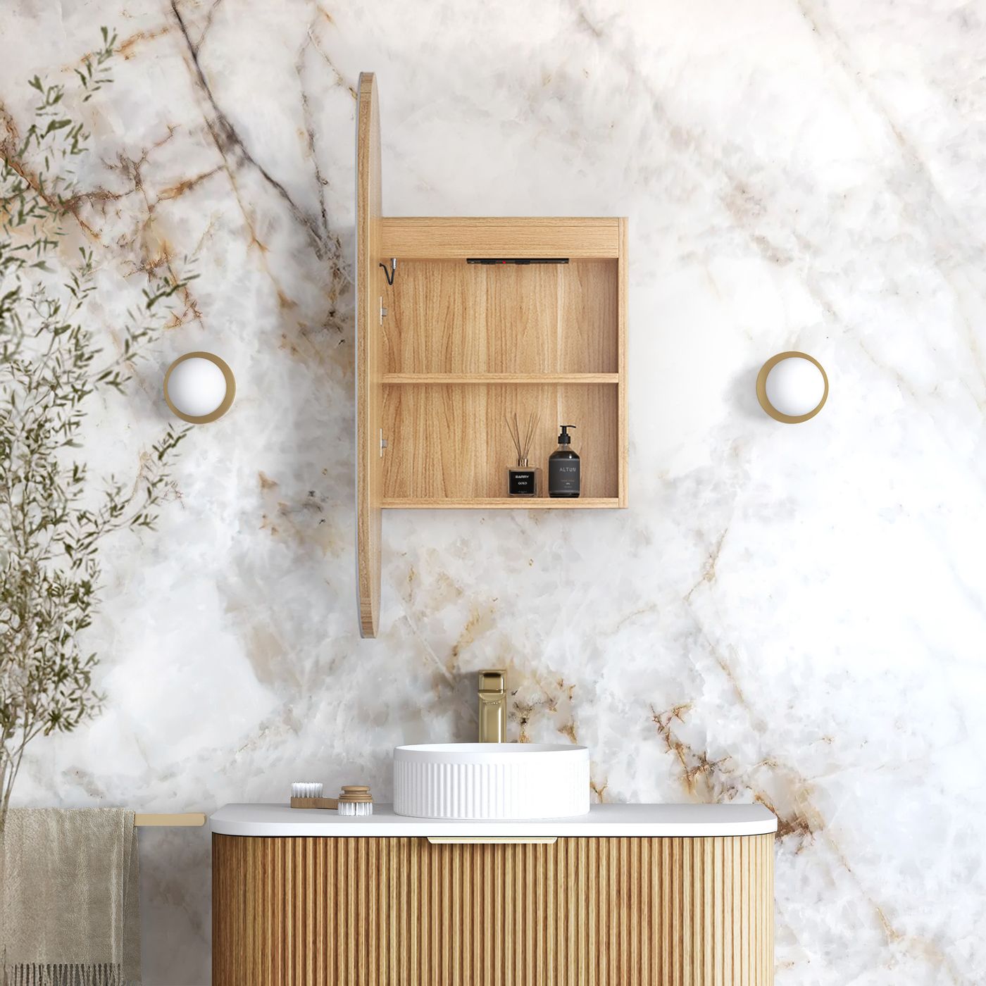 LED Noosa 900(H)x450(W) Woodland Oak Shaving Cabinet - Premium Edition