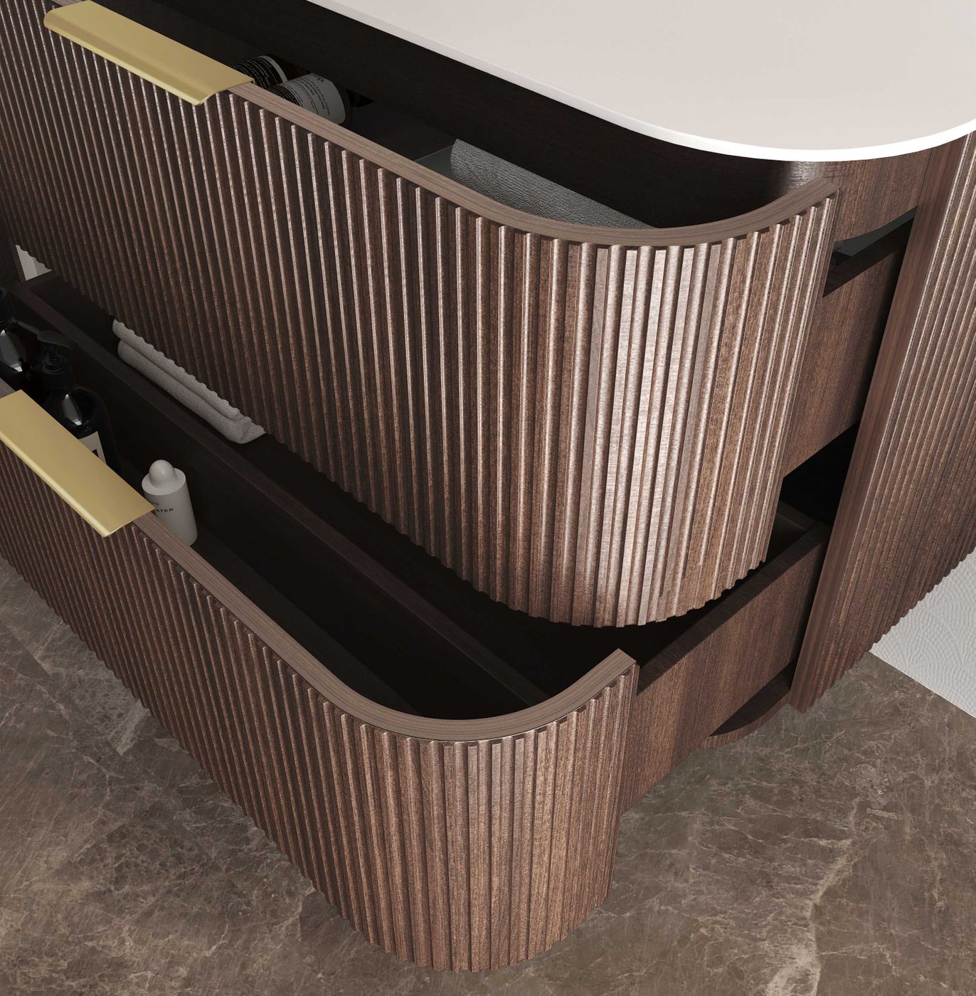 Havana Fluted 1200mm Sable Walnut Wall Hung Curve Vanity