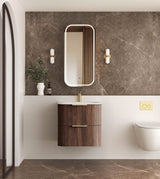 Havana Fluted 600mm Sable Walnut Wall Hung Curve Vanity