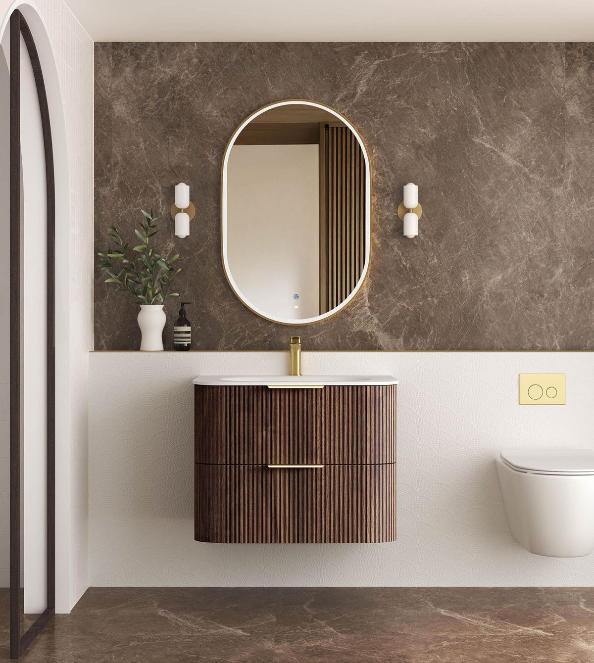 Havana Fluted 750mm Sable Walnut Wall Hung Curve Vanity - front view (9 of 23)
