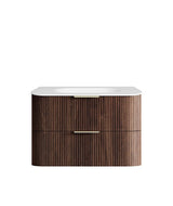 Havana Fluted 900mm Sable Walnut Wall Hung Curve Vanity