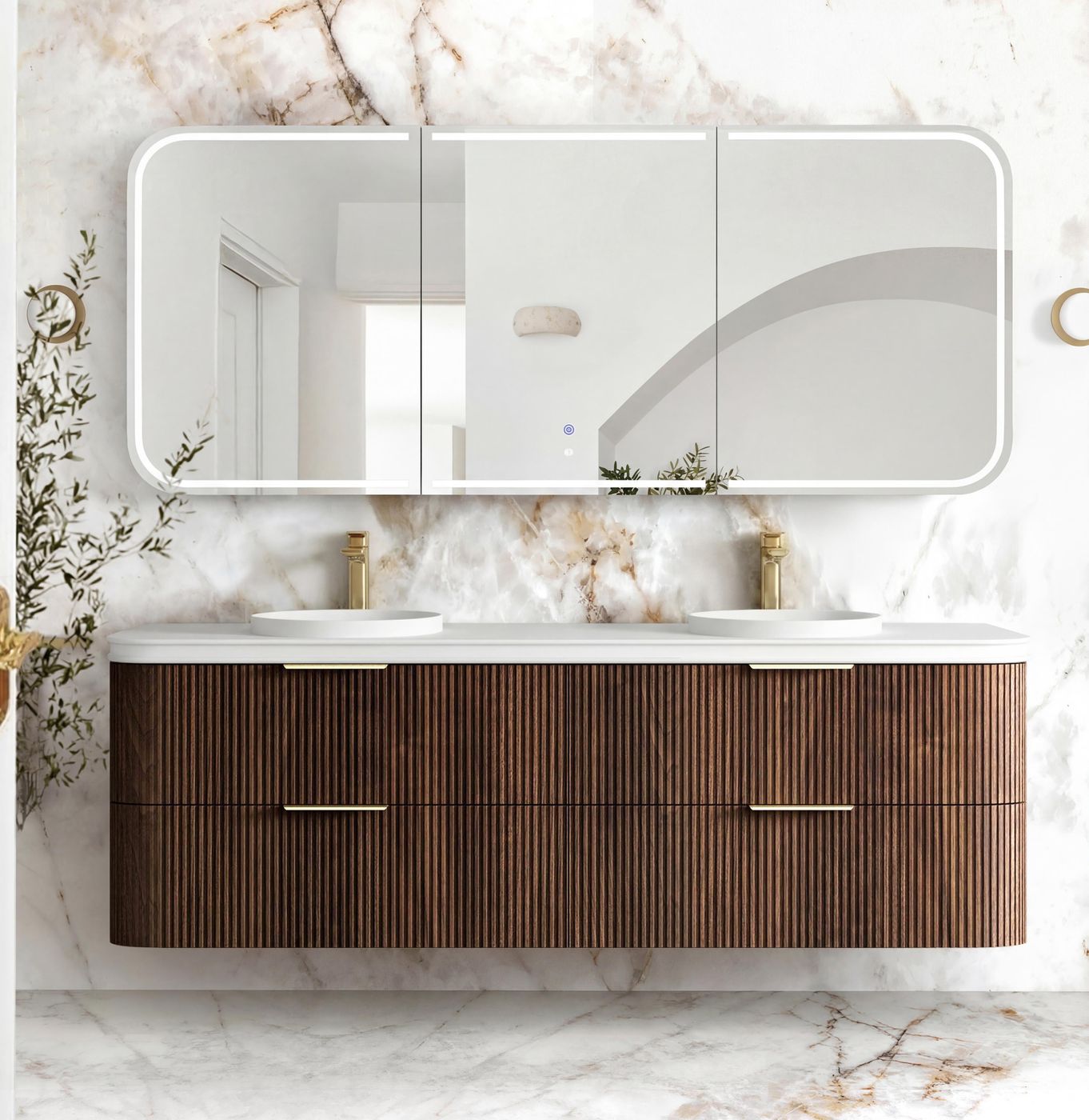 Havana Fluted 1800mm Sable Walnut Wall Hung Curve Vanity