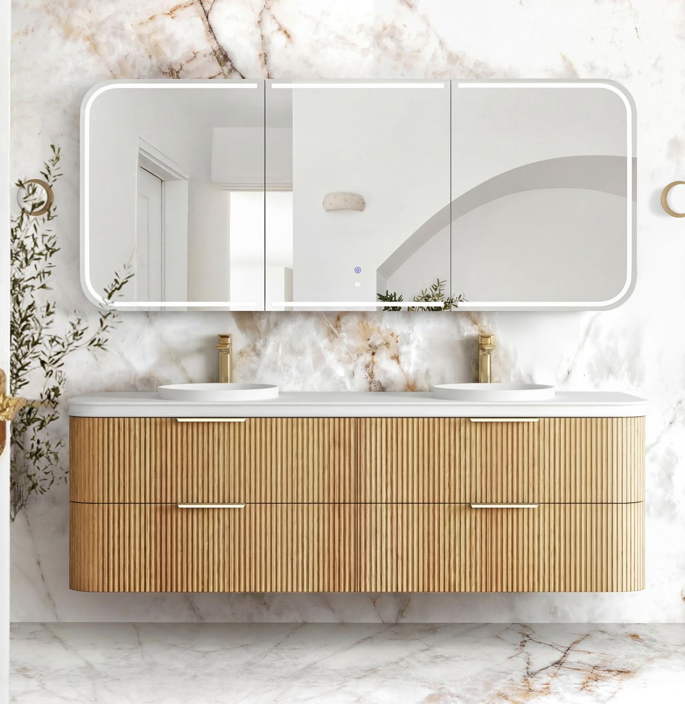 Havana Fluted 1800mm Woodland Oak Wall Hung Curve Vanity