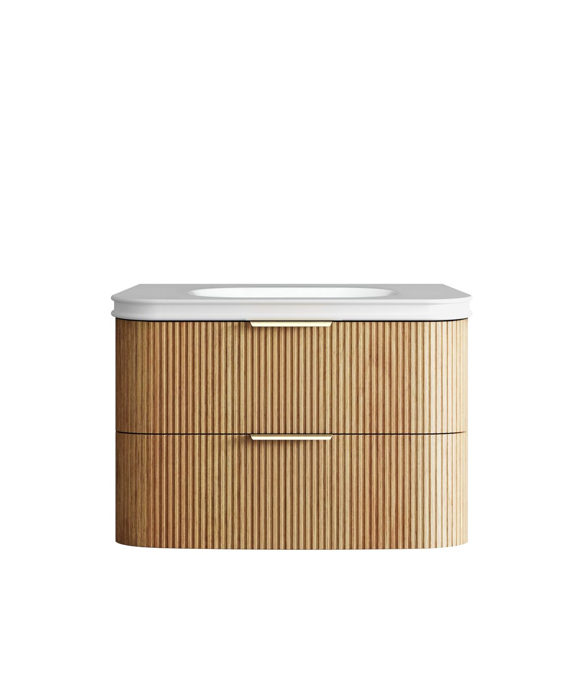 Havana Fluted 900mm Woodland Oak Wall Hung Curve Vanity